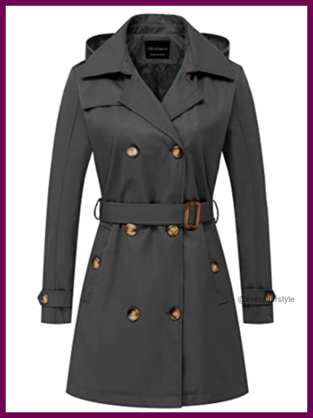 Women's Trench Coat Double-Breasted Classic Lapel Belted Slim Outerwear with